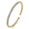 14K White Yellow Gold Bujukan Beads and Diamond Station Split Bangle Bracelet - BG5053-62M45JJ-Gabriel & Co.-Renee Taylor Gallery