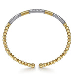 14K White Yellow Gold Bujukan Beads and Diamond Station Split Bangle Bracelet - BG5053-62M45JJ-Gabriel & Co.-Renee Taylor Gallery