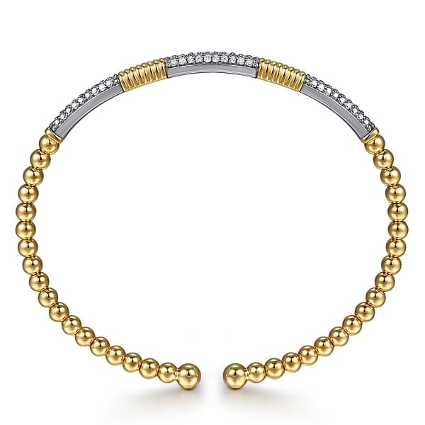 14K White Yellow Gold Bujukan Beads and Diamond Station Split Bangle Bracelet - BG5053-62M45JJ-Gabriel & Co.-Renee Taylor Gallery