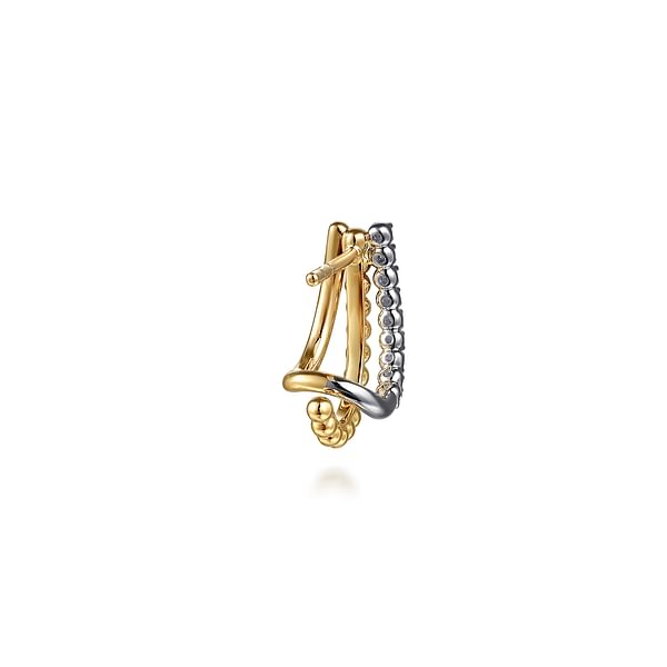 14K White & Yellow Gold Bujukan Diamond 3 Row J Hoop Stud Earrings - EG15311M45JJ-Gabriel & Co.-Renee Taylor Gallery