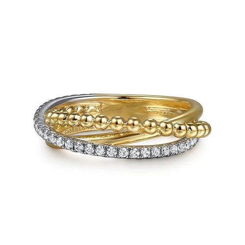 14K White & Yellow Gold Bujukan Diamond Criss Cross Ring - LR52775M45JJ-Gabriel & Co.-Renee Taylor Gallery