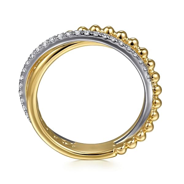 14K White & Yellow Gold Bujukan Diamond Criss Cross Ring - LR52775M45JJ-Gabriel & Co.-Renee Taylor Gallery