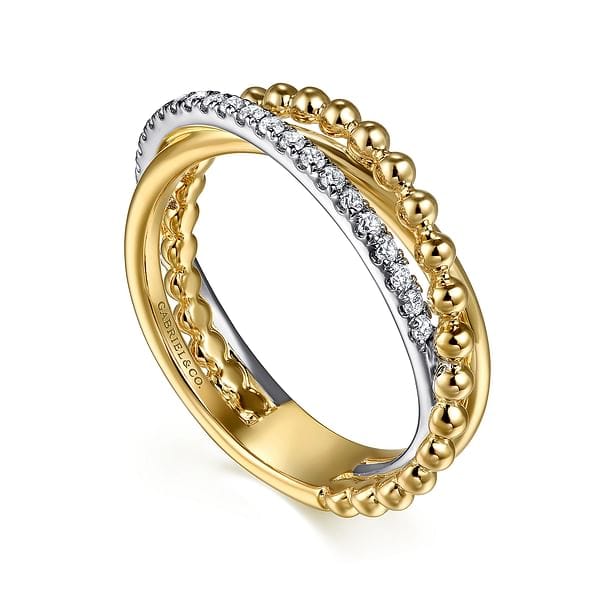 14K White & Yellow Gold Bujukan Diamond Criss Cross Ring - LR52775M45JJ-Gabriel & Co.-Renee Taylor Gallery