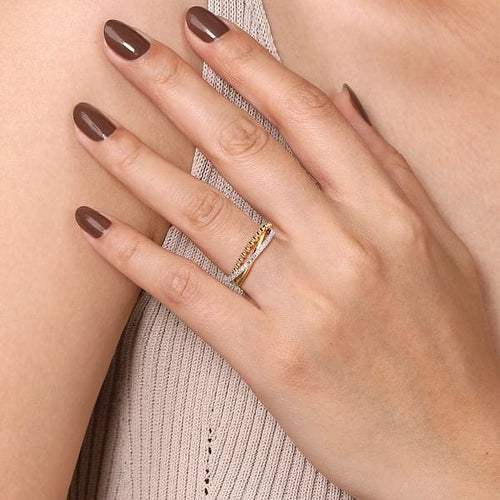 14K White & Yellow Gold Bujukan Diamond Criss Cross Ring - LR52775M45JJ-Gabriel & Co.-Renee Taylor Gallery