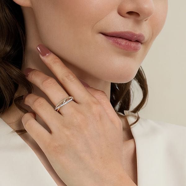 14K White & Yellow Gold Bujukan Diamond Criss Cross Ring - LR52775M45JJ-Gabriel & Co.-Renee Taylor Gallery