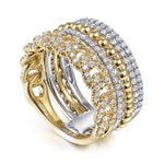 14K White & Yellow Gold Wide Band Layered Diamond Ring - LR51517M45JJ-Gabriel & Co.-Renee Taylor Gallery