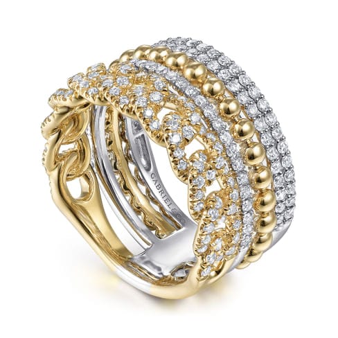 14K White & Yellow Gold Wide Band Layered Diamond Ring - LR51517M45JJ-Gabriel & Co.-Renee Taylor Gallery