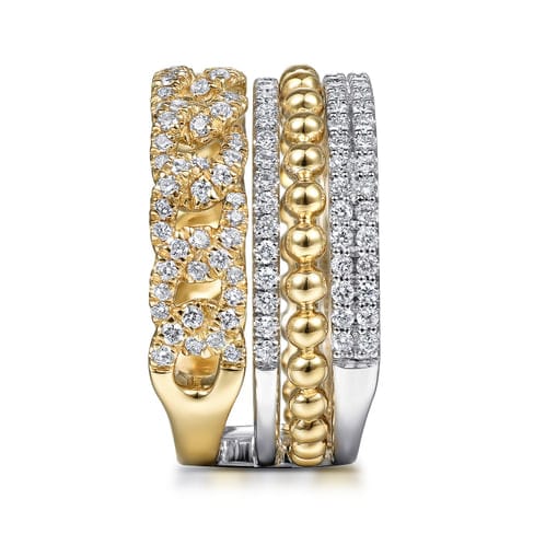 14K White & Yellow Gold Wide Band Layered Diamond Ring - LR51517M45JJ-Gabriel & Co.-Renee Taylor Gallery