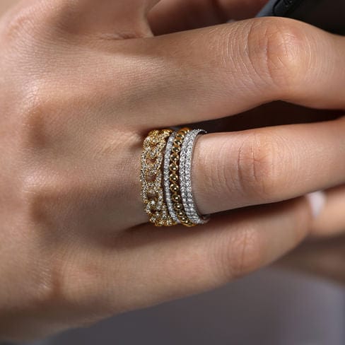 14K White & Yellow Gold Wide Band Layered Diamond Ring - LR51517M45JJ-Gabriel & Co.-Renee Taylor Gallery