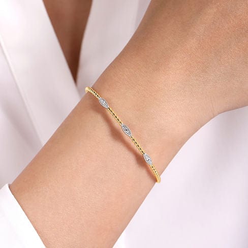 14K White & Yellow Gold Bujukan Cuff Bracelet with Diamond Filled Marquise Stations - BG4437-62M45JJ-Gabriel & Co.-Renee Taylor Gallery