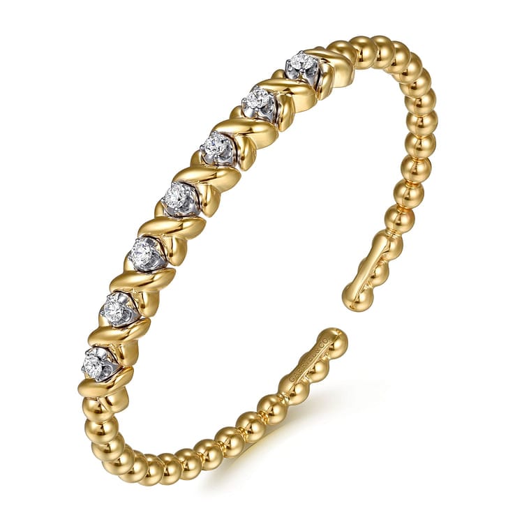 14K White & Yellow Gold Bujukan Diamond Split Bangle Bracelet - BG5078-62M45JJ-Gabriel & Co.-Renee Taylor Gallery