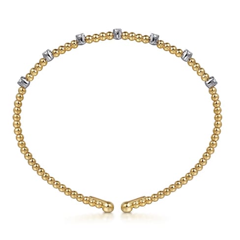 14K White & Yellow Gold Bujukan Cuff Bracelet with Diamond Stations - BG4436-62M45JJ-Gabriel & Co.-Renee Taylor Gallery