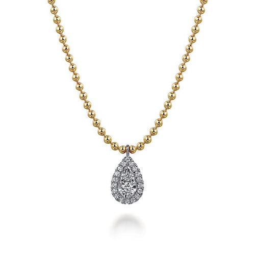 14K White & Yellow Gold Bujukan Diamond Teardrop Pendant Necklace - NK7803M45JJ-Gabriel & Co.-Renee Taylor Gallery