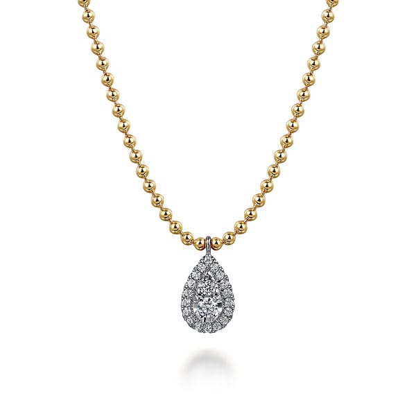 14K White & Yellow Gold Bujukan Diamond Teardrop Pendant Necklace - NK7803M45JJ-Gabriel & Co.-Renee Taylor Gallery