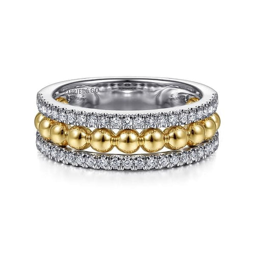 14K White-Yellow Gold Bujukan Diamond Wide Band Ring - LR51778M45JJ-Gabriel & Co.-Renee Taylor Gallery