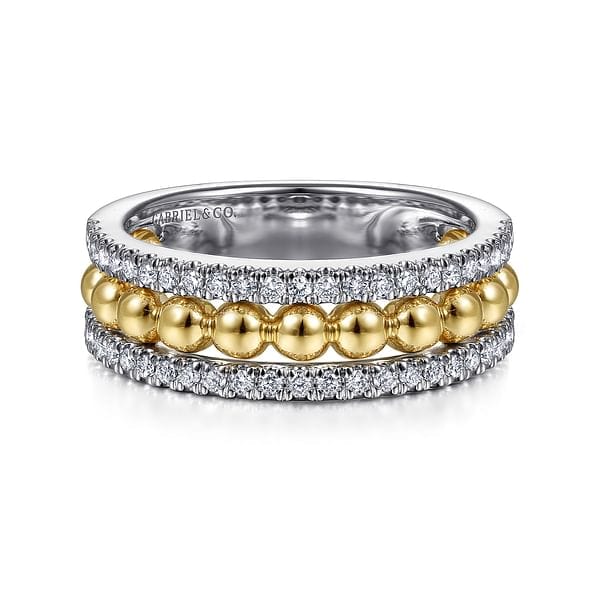 14K White-Yellow Gold Bujukan Diamond Wide Band Ring - LR51778M45JJ-Gabriel & Co.-Renee Taylor Gallery