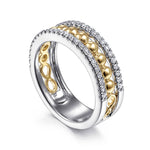 14K White-Yellow Gold Bujukan Diamond Wide Band Ring - LR51778M45JJ-Gabriel & Co.-Renee Taylor Gallery