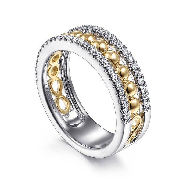 14K White-Yellow Gold Bujukan Diamond Wide Band Ring - LR51778M45JJ-Gabriel & Co.-Renee Taylor Gallery