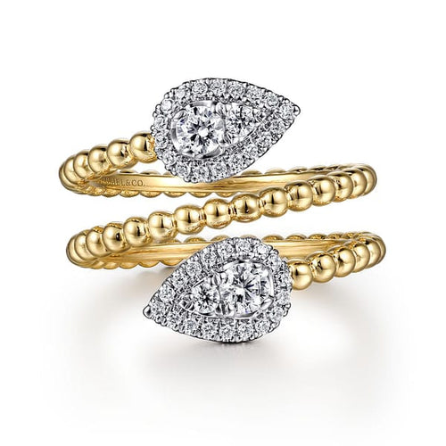 14K White-Yellow Gold Bujukan Wrap Ring with Teardrop Diamonds - LR52359M45JJ-Gabriel & Co.-Renee Taylor Gallery