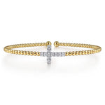 14K White Yellow Gold Bujukan and Diamond Cross Split Bangle Bracelet - BG5139-6M45JJ.LOCK-Gabriel & Co.-Renee Taylor Gallery