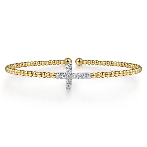 14K White Yellow Gold Bujukan and Diamond Cross Split Bangle Bracelet - BG5139-6M45JJ.LOCK-Gabriel & Co.-Renee Taylor Gallery