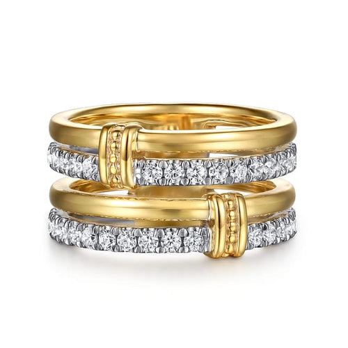 14K White & Yellow Gold Bujukan and Diamond Easy Stackable Ring - LR52898M45JJ-Gabriel & Co.-Renee Taylor Gallery
