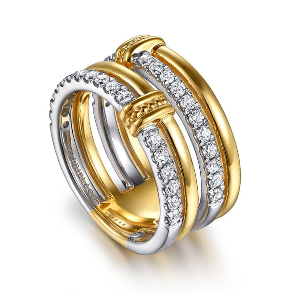 14K White & Yellow Gold Bujukan and Diamond Easy Stackable Ring - LR52898M45JJ-Gabriel & Co.-Renee Taylor Gallery