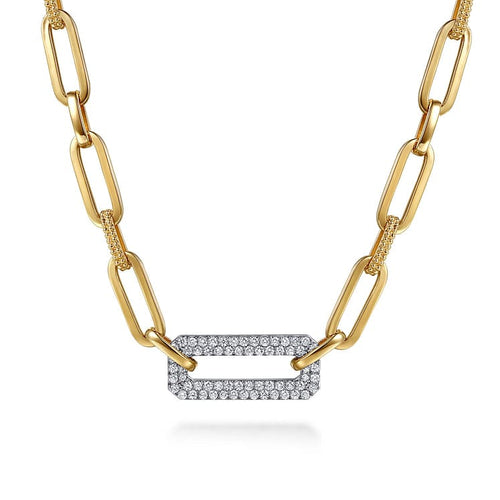 14K White & Yellow Gold Bujukan and Diamond Link Chain Necklace - NK7965M45JJ-Gabriel & Co.-Renee Taylor Gallery