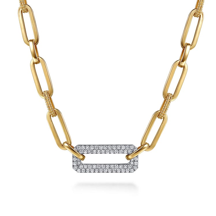14K White & Yellow Gold Bujukan and Diamond Link Chain Necklace - NK7965M45JJ-Gabriel & Co.-Renee Taylor Gallery