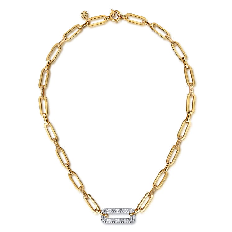 14K White & Yellow Gold Bujukan and Diamond Link Chain Necklace - NK7965M45JJ-Gabriel & Co.-Renee Taylor Gallery