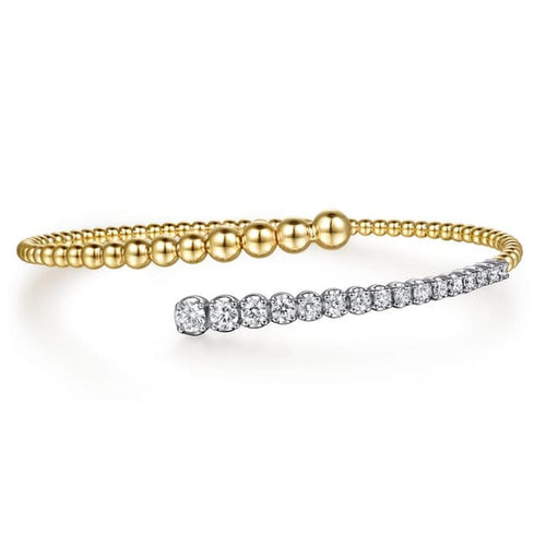 14K White & Yellow Gold Bujukan and Graduating Diamond Bypass Bangle Bracelet - BG5184-6M45JJ-Gabriel & Co.-Renee Taylor Gallery