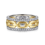 14K White-Yellow Gold Chain Link Diamond Border Ring – LR51522M45JJ-Gabriel & Co.-Renee Taylor Gallery