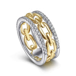 14K White-Yellow Gold Chain Link Diamond Border Ring – LR51522M45JJ-Gabriel & Co.-Renee Taylor Gallery