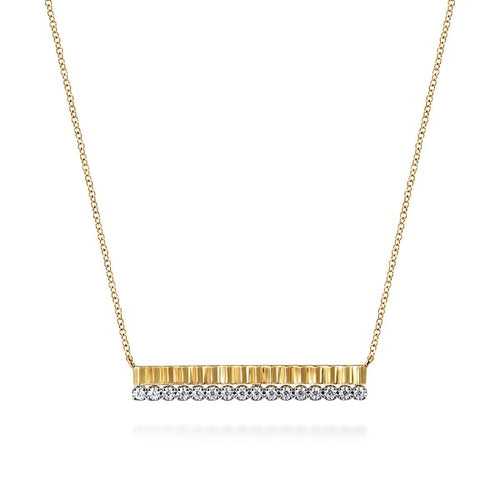 14K White & Yellow Gold Diamond Bar Necklace with Diamond Cut Texture - NK7822M45JJ-Gabriel & Co.-Renee Taylor Gallery
