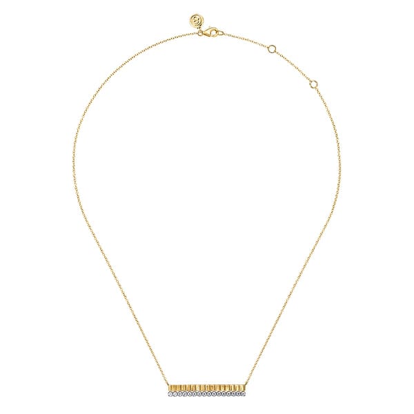 14K White & Yellow Gold Diamond Bar Necklace with Diamond Cut Texture - NK7822M45JJ-Gabriel & Co.-Renee Taylor Gallery
