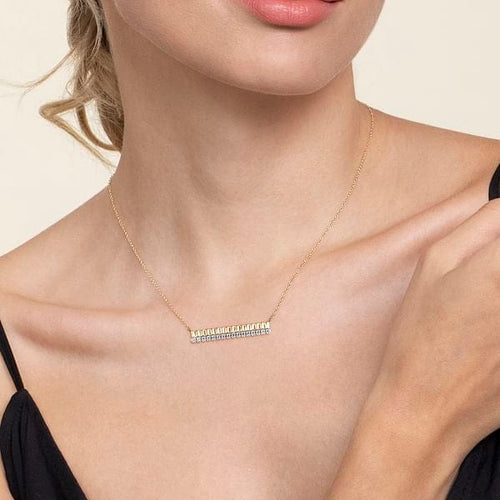 14K White & Yellow Gold Diamond Bar Necklace with Diamond Cut Texture - NK7822M45JJ-Gabriel & Co.-Renee Taylor Gallery