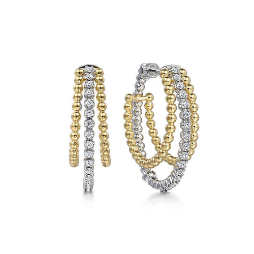 14K White & Yellow Gold Diamond Bujukan Intricate Hoop Earrings - EG14939M45JJ-Gabriel & Co.-Renee Taylor Gallery