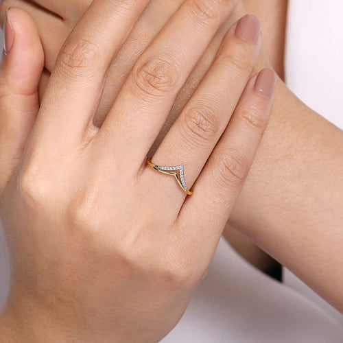 14K Yellow & White Gold Diamond Chevron Ring - LR51826M45JJ-Gabriel & Co.-Renee Taylor Gallery