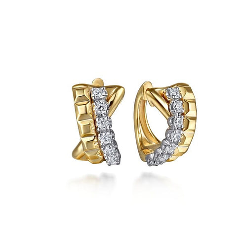 14K White & Yellow Gold Diamond Criss Cross Huggie Earrings - EG15355M45JJ-Gabriel & Co.-Renee Taylor Gallery