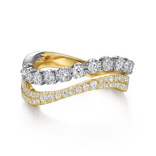 14K White&Yellow Gold Diamond RD Curved Easy Stackable Ring Lusso Collection - LR53128M45JJ-Gabriel & Co.-Renee Taylor Gallery