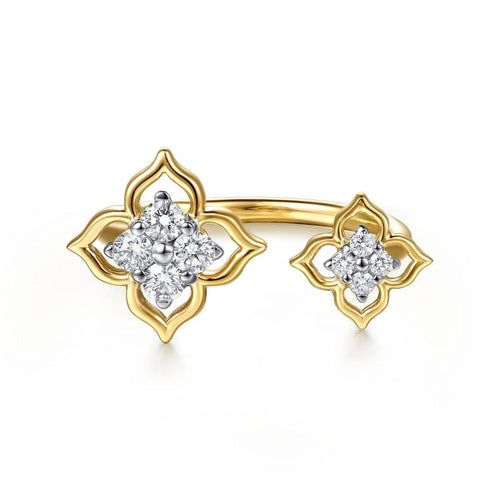 14K White & Yellow Gold Diamond RD Flower Open Ring Contemporary Collection - LR53094M45JJ-Gabriel & Co.-Renee Taylor Gallery