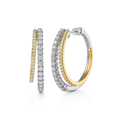 14K White&Yellow Gold Diamond RD Intricate Hoop Earrings Lusso Collection - EG15710M45JJ-Gabriel & Co.-Renee Taylor Gallery