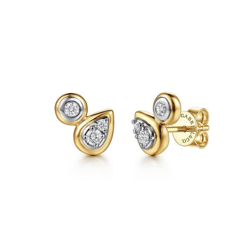 14K White&Yellow Gold Diamond Pear RD and Round Stud Earrings Contemporary Collection - EG15700M45JJ-Gabriel & Co.-Renee Taylor Gallery