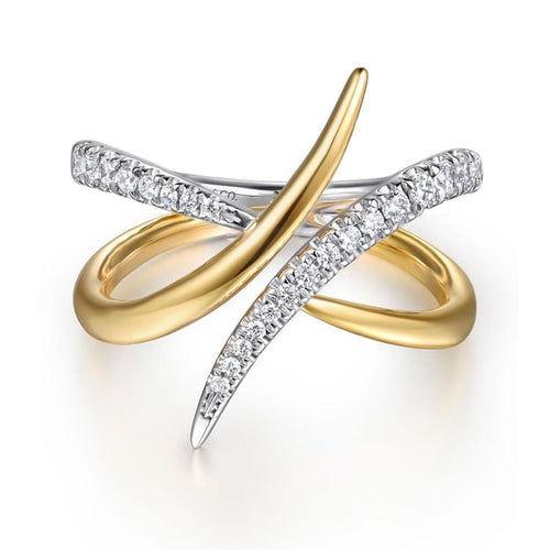 14K White & Yellow Gold Diamond Spike Bypass Ring - LR52962M45JJ-Gabriel & Co.-Renee Taylor Gallery