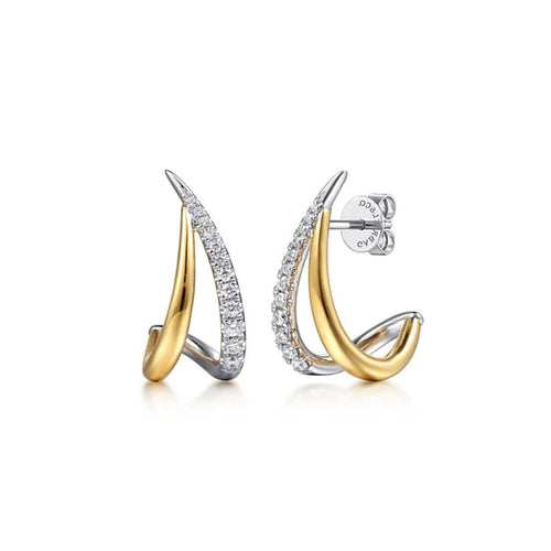14K White & Yellow Gold Diamond Spike J Hoop Earrings - EG15543M45JJ-Gabriel & Co.-Renee Taylor Gallery