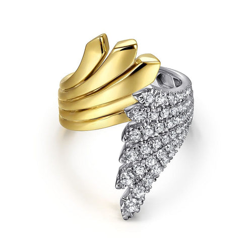 14K White Yellow Gold Diamond Wide Bypass Fan Ring - LR52721M45JJ-Gabriel & Co.-Renee Taylor Gallery