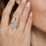 14K White Yellow Gold Diamond Wide Bypass Fan Ring - LR52721M45JJ-Gabriel & Co.-Renee Taylor Gallery