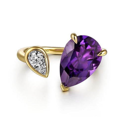 14K White Yellow Gold Diamond and Amethyst Open Ring - LR52696M45AM-Gabriel & Co.-Renee Taylor Gallery