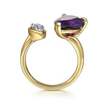 14K White Yellow Gold Diamond and Amethyst Open Ring - LR52696M45AM-Gabriel & Co.-Renee Taylor Gallery