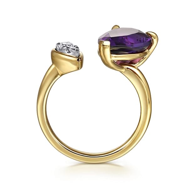 14K White Yellow Gold Diamond and Amethyst Open Ring - LR52696M45AM-Gabriel & Co.-Renee Taylor Gallery
